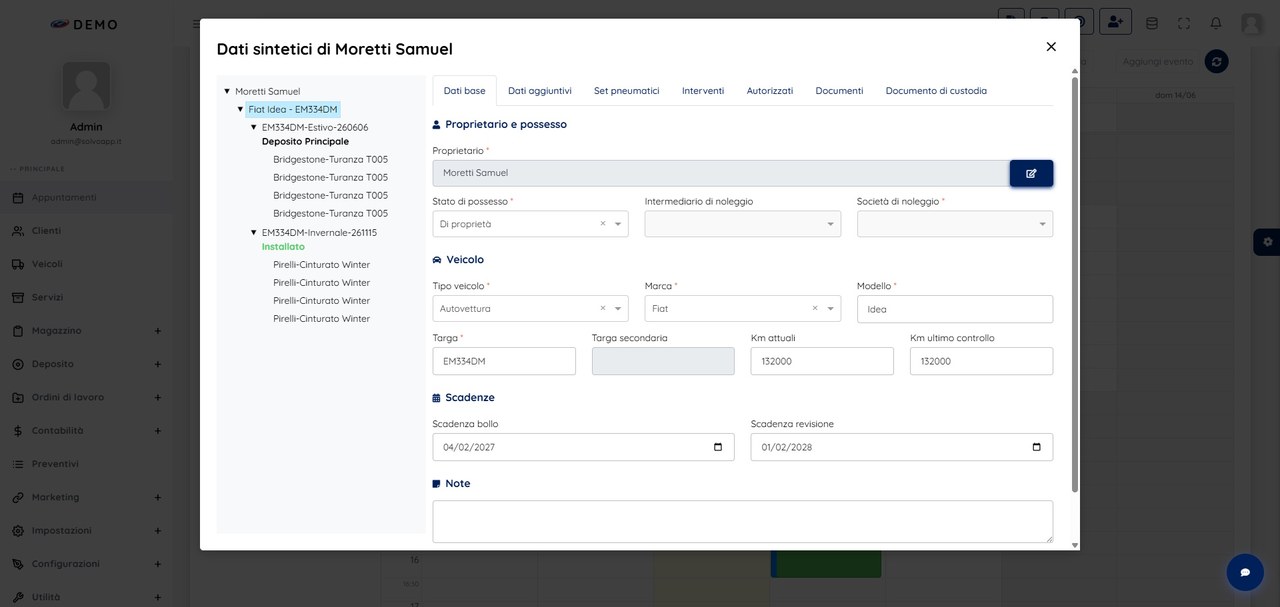 Custodia Pneumatici Professionale — interfaccia gestionale